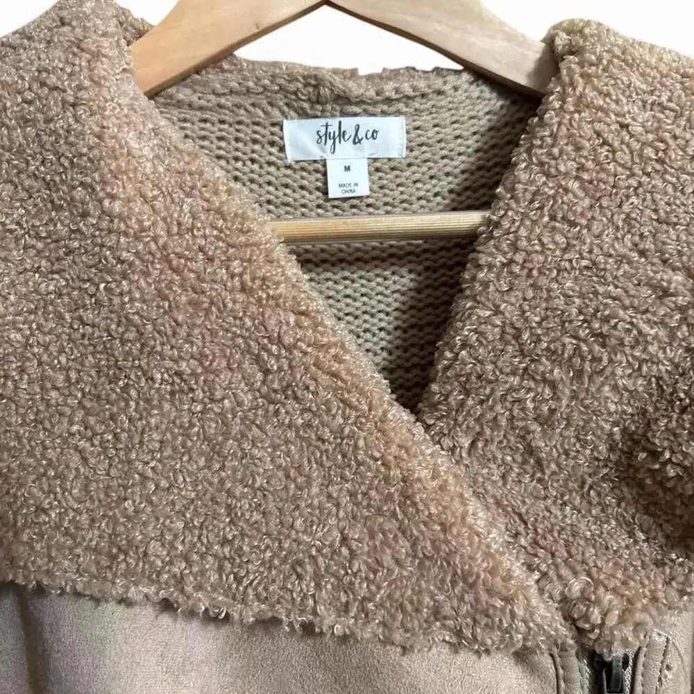 Style & Co Faux Shearling Moto Jacket M